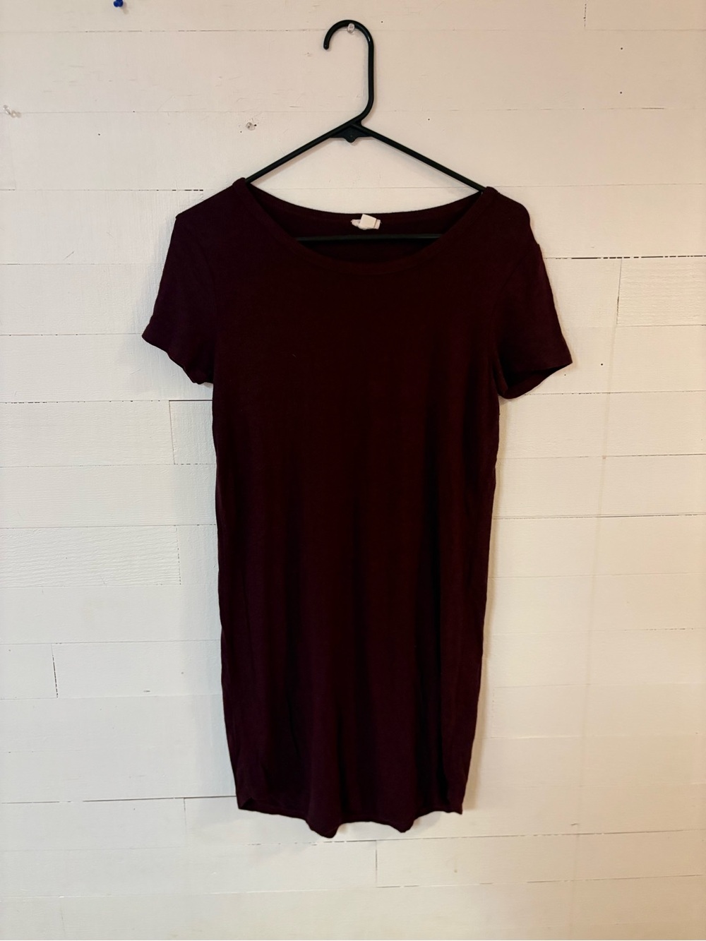 Garage XS Burgundy Mini Dress Short Sleeve Scoop Neck Stretch Rayon